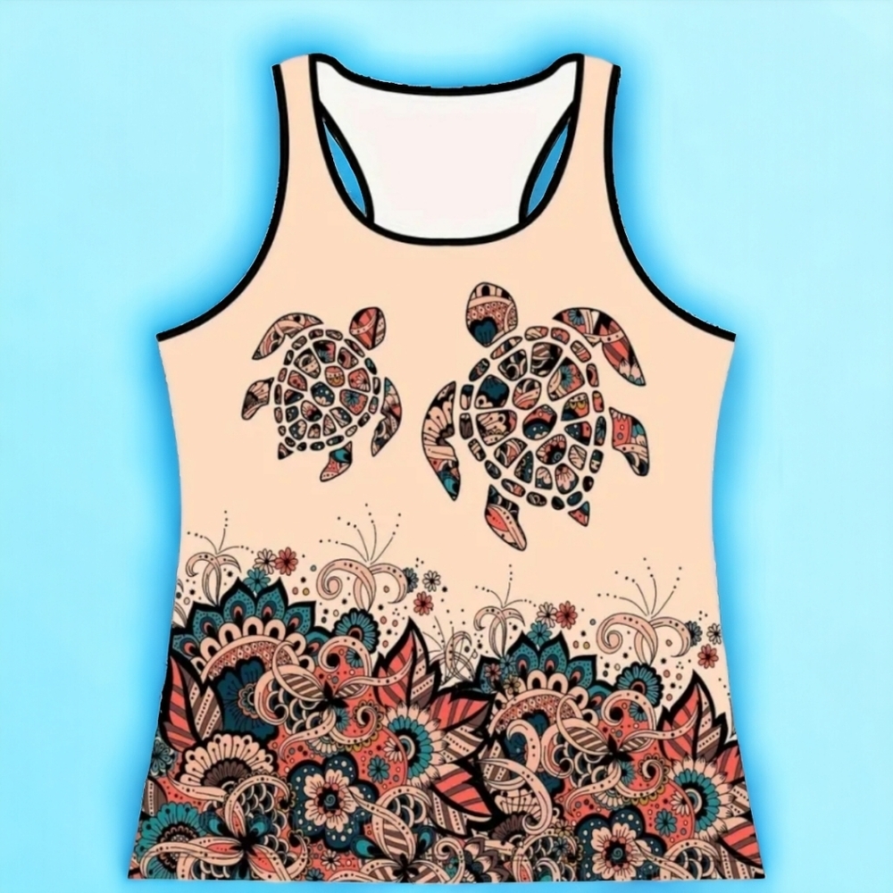 Turtle Floral Racerback Tank Top - Picture 3 of 5